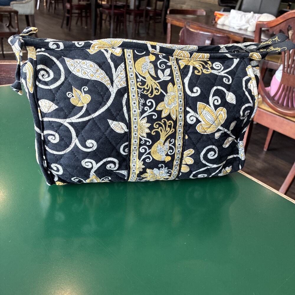 Vera Bradley Bow Cosmetic Makeup Bag Yellow Bird Fabric Zipper 11” X 7”